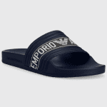 EMPORIO ARMANI MAN PVC SLIDERS WITH JACQUARD LOGO RIBBON BLUE