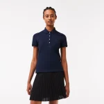 LACOSTE WOMEN'S SLIM FIT STRETCH COTTON PIQUE POLO SHIRT NAVY BLUE