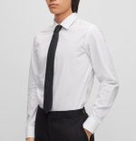 HUGO MEN PURE SILK WITH JACQUARD WOVEN PATTERN TIE 6CM BLACK - Image 6