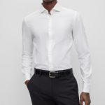 BOSS MEN H-HANK-SPREAD-DC-214 SLIM FIT SHIRT IN STRETCH COTTON WHITE