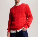 TOMMY HILFIGER MEN CLASSIC CABLE CREW NECK RELAXED FIT JUMPER FIREWORKS