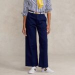 POLO RALPH LAUREN WOMAN CHINO WIDE LEG CROPPED TROUSER NEWPORT NAVY