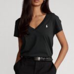 POLO RALPH LAUREN WOMAN COTTON JERSEY V-NECK T-SHIRT BLACK