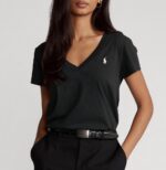 POLO RALPH LAUREN WOMAN COTTON JERSEY V-NECK T-SHIRT BLACK