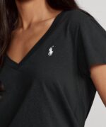 POLO RALPH LAUREN WOMAN COTTON JERSEY V-NECK T-SHIRT BLACK - Image 2