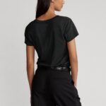 POLO RALPH LAUREN WOMAN COTTON JERSEY V-NECK T-SHIRT BLACK - Image 3