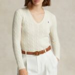 POLO RALPH LAUREN WOMAN KIMBERLY LONG SLEEVE V-NECK SWEATER CHIC CREAM