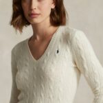 POLO RALPH LAUREN WOMAN KIMBERLY LONG SLEEVE V-NECK SWEATER CHIC CREAM - Image 2