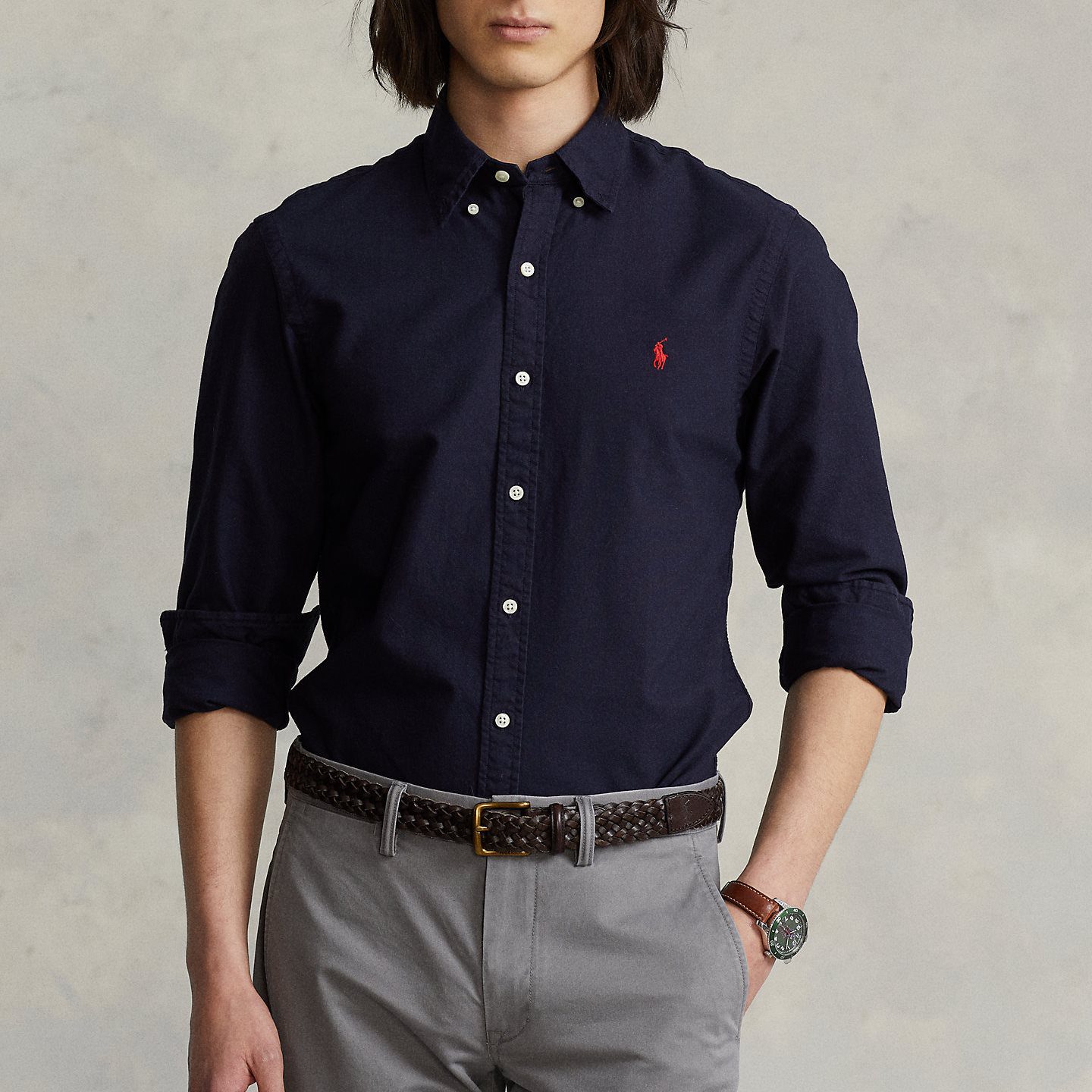 710723610003-1 POLO RALPH LAUREN MAN CUSTOM FIT CORE REPLEN OXFORD SHIRT NAVY - Image 1