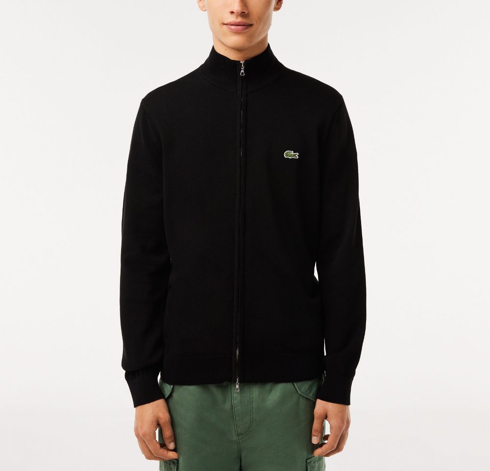 AH1957-00-031-1 LACOSTE MEN'S REGULAR FIT STAND-UP COLLAR ZIPPERED SWEATSHIRT NOIR - Image 1