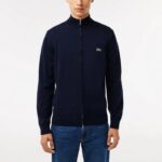 LACOSTE MEN'S REGULAR FIT STAND-UP COLLAR ZIPPERED SWEATSHIRT BLEU MARINE