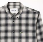 LACOSTE MEN’S REGULAR FIT COTTON AND WOOL BLEND CHECKED FLANNEL SHIRT BLACK / WHITE - Image 5
