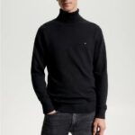 TOMMY HILFIGER MEN PIMA ORGANIC COTTON CASHMERE ROLL NECK BLACK