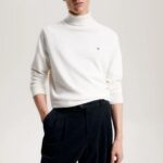 TOMMY HILFIGER MEN PIMA ORGANIC COTTON CASHMERE ROLL NECK JUMPER ANCIENT WHITE