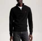 TOMMY HILFIGER MEN PIMA ORGANIC COTTON CACHMERE ZIP MOCK JUMPER BLACK