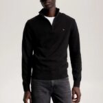 TOMMY HILFIGER MEN PIMA ORGANIC COTTON CACHMERE ZIP MOCK JUMPER BLACK