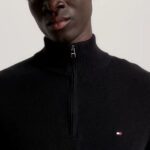 TOMMY HILFIGER MEN PIMA ORGANIC COTTON CACHMERE ZIP MOCK JUMPER BLACK - Image 3