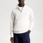 TOMMY HILFIGER MEN PIMA ORGANIC COTTON CACHMERE ZIP MOCK JUMPER ANCIENT WHITE