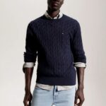 TOMMY HILFIGER MEN CLASSIC CABLE CREW NECK RELAXED FIT JUMPER DESERT SKY
