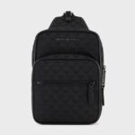 EMPORIO ARMANI MEN NYLON ONE-SHOYLER BODYPACK WHITH ALL-OVER JACQUARD EAGLE BLACK