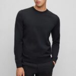 BOSS MEN'S LOGO BOTTO-L EMBROIDERED SWEATER IN RESPONSIBLE WOOL BLACK