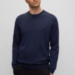BOSS MEN BOTTO-L LOGO EMBROIDERED SWEATER IN RESPONSIBLE WOOL DARK BLUE