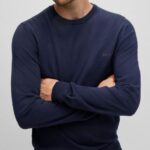 BOSS MEN BOTTO-L LOGO EMBROIDERED SWEATER IN RESPONSIBLE WOOL DARK BLUE - Image 2