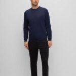 BOSS MEN BOTTO-L LOGO EMBROIDERED SWEATER IN RESPONSIBLE WOOL DARK BLUE - Image 3