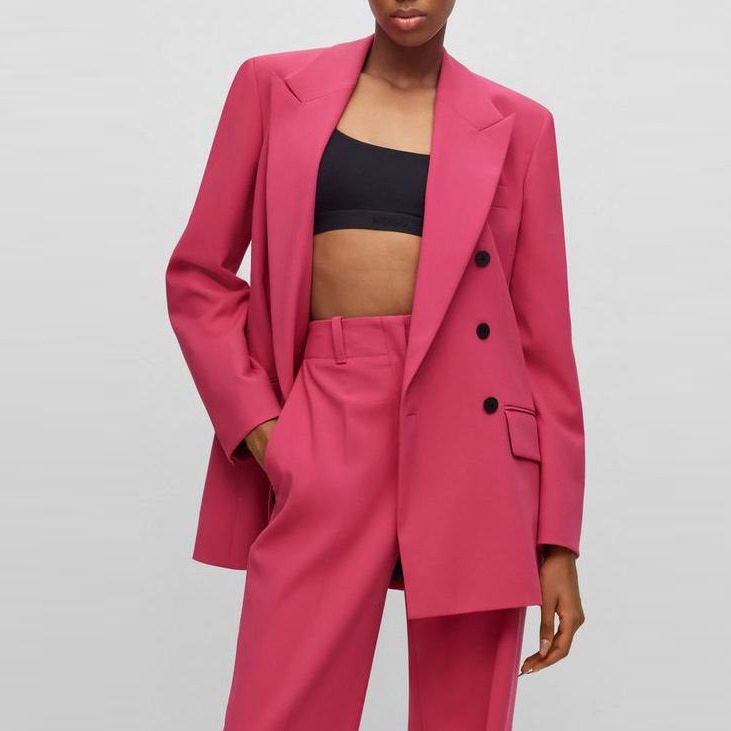 50489236-663-1 HUGO WOMEN AMALISA RELAXED FIT JACKET WITH DOUBLE CLOSURE MEDIUM PINK - Image 1