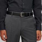 BOSS MEN ITALIAN MADE LEATHER BELT WITH ENGRAVED LOGO DUCKLE BLACK - Image 3