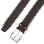 BOSS MEN ITALIAN MADE LEATHER BELT WITH ENGRAVED LOGO DUCKLE DARK BROWN