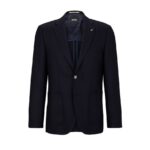 BOSS MEN H-JANSON 233 REGULAR FIT JACKET IN MICRO PATTERNED VIRGIN WOOL DARK BLUE
