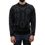 EMPORIO ARMANI MEN VIRGIN WOOL BLEND JUMPER WITH ALL OVER JACQUARD LOGO BLACK