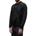 EMPORIO ARMANI MEN VIRGIN WOOL BLEND JUMPER WITH ALL OVER JACQUARD LOGO BLACK - Image 2