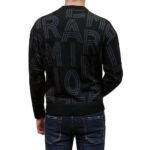 EMPORIO ARMANI MEN VIRGIN WOOL BLEND JUMPER WITH ALL OVER JACQUARD LOGO BLACK - Image 3