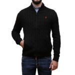 POLO RALPH LAUREN MEN LONG SLEEVE KNITTED FULL-ZIP SWEATER BLACK