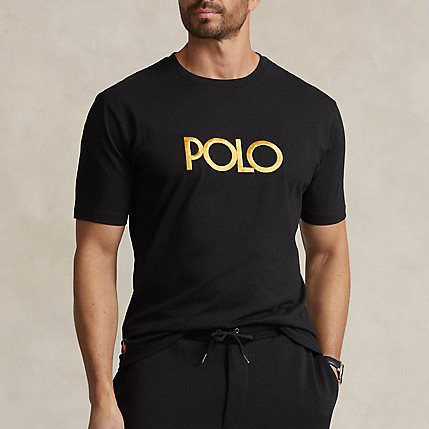 710920207001-1 POLO RALPH LAUREN MEN EMBROIDERED LOGO JERSEY T-SHIRT BLACK - Image 1