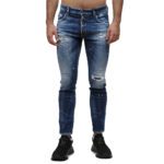 DSQUARED2 MEN MEDIUM BASIC RIPPED WASH SKATER JEANS BLUE