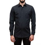 PAUL&SHARK POPLIN COTTON SHIRT WITH METALLIC SHARK BLACK