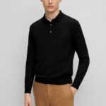 BOSS MEN BONO-L POLO SWEATER IN VIRGIN WOOL WITH EMBROIDERED LOGO BLACK
