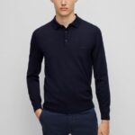 BOSS MEN BONO-L POLO SWEATER IN VIRGIN WOOL WITH EMBROIDERED LOGO DARK BLUE