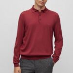 BOSS MEN BONO-L POLO SWEATER IN VIRGIN WOOL WITH EMBROIDERED LOGO DARK RED
