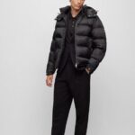 BOSS MEN MONOGRAM JACQUARD WATER REPELLENT PADDED JACKET WITH HOOD BLACK - Image 2