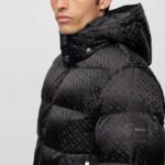 BOSS MEN MONOGRAM JACQUARD WATER REPELLENT PADDED JACKET WITH HOOD BLACK - Image 5