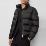 BOSS MEN MONOGRAM JACQUARD WATER REPELLENT PADDED JACKET WITH HOOD BLACK - Image 4