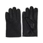 BOSS MEN MONOGRAMMED GLOVES IN LEATHER WITH TOUCHSCREEN-FRIENDLY FINGERTIPS BLACK
