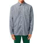 LACOSTE MEN’S BRUSHED COTTON GINGHAM CHECK SHIRT NAVY/WHITE
