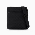 EMPORIO ARMANI MEN FLAT NYLON SHOULDER BAG WITH ALL OVER JACQUARD EAGLE BLACK