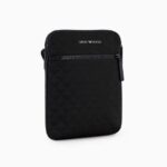 EMPORIO ARMANI MEN FLAT NYLON SHOULDER BAG WITH ALL OVER JACQUARD EAGLE BLACK - Image 3