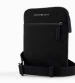 EMPORIO ARMANI MEN FLAT NYLON SHOULDER BAG WITH ALL OVER JACQUARD EAGLE BLACK - Image 6